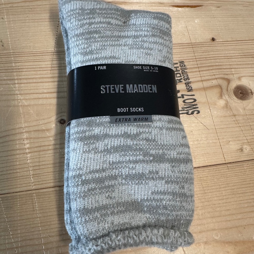 Steve Madden Mens Extra Warm Boot Socks Grey Marled Wool Blend SM52394 Size 5-10